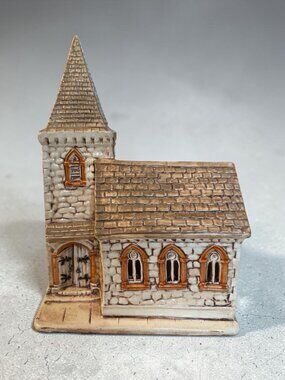 Vintage Ceramic Church Christmas Village With Gothic Windows & Steeple Hand-Pain
